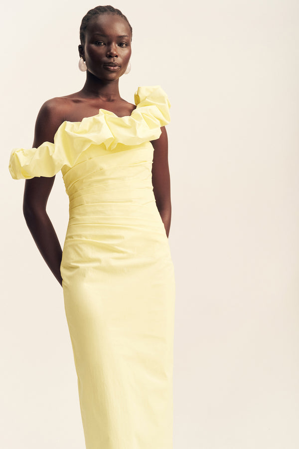 CAMPBELL RUFFLE DRAPED MAXI DRESS - LEMONADE