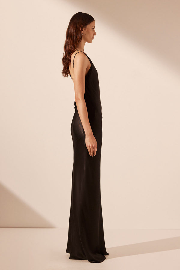 LA LUNE ONE SHOULDER COWL BACK MAXI DRESS - BLACK_S