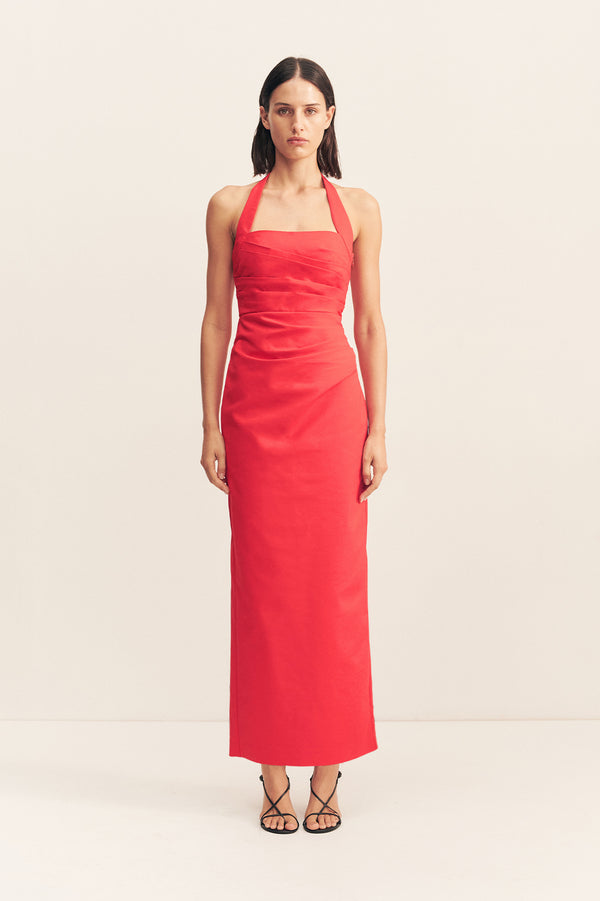 LANI DRAPED HALTER MAXI DRESS - CHILLI_F