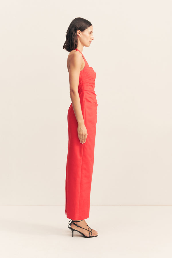 LANI DRAPED HALTER MAXI DRESS - CHILLI
