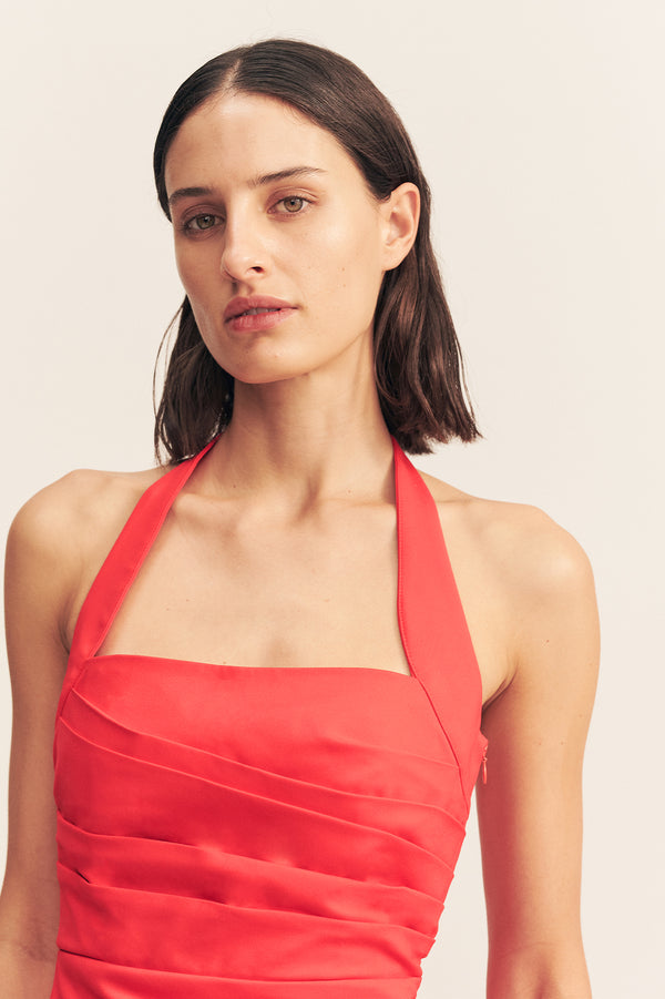 LANI DRAPED HALTER MAXI DRESS - CHILLI