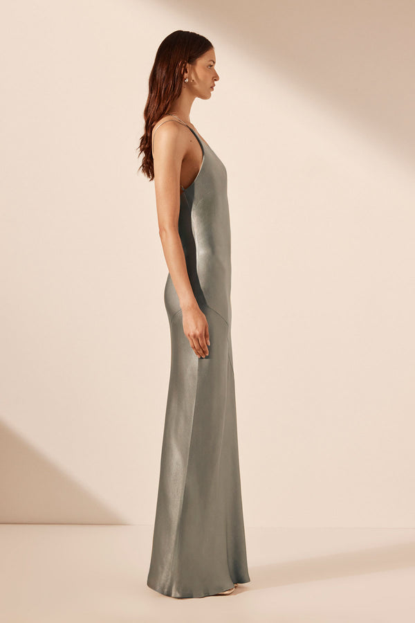 LA LUNE ONE SHOULDER COWL BACK MAXI DRESS - SAGE_S