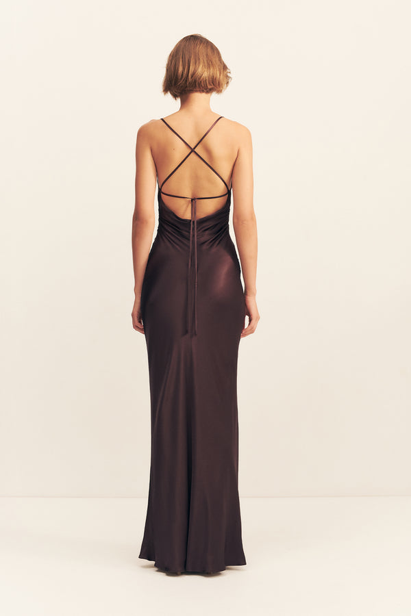 LA LUNE LACE BACK MAXI DRESS - ESPRESSO