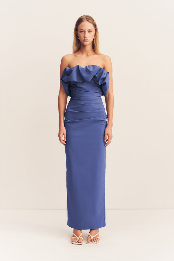 CAMPBELL STRAPLESS BUBBLE MAXI DRESS - WAVE BLUE_F