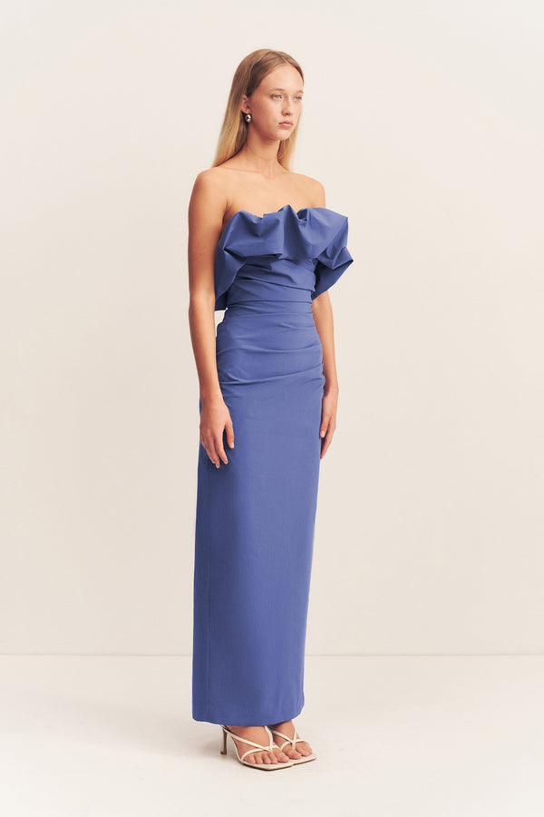 CAMPBELL STRAPLESS BUBBLE MAXI DRESS - WAVE BLUE_A