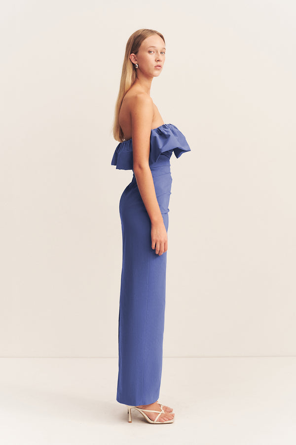 CAMPBELL STRAPLESS BUBBLE MAXI DRESS - WAVE BLUE_S