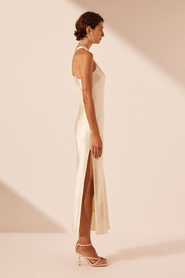 LA LUNE CROSS FRONT KEYHOLE MIDI DRESS - CREAM_S