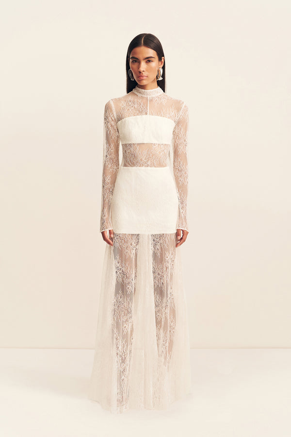 LABYRINTH LACE HIGH NECK MAXI DRESS - IVORY_F