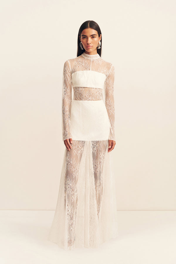 LABYRINTH LACE HIGH NECK MAXI DRESS - IVORY