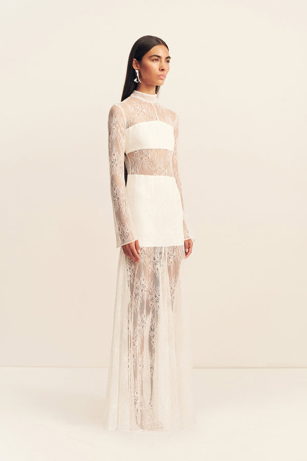 LABYRINTH LACE HIGH NECK MAXI DRESS - IVORY