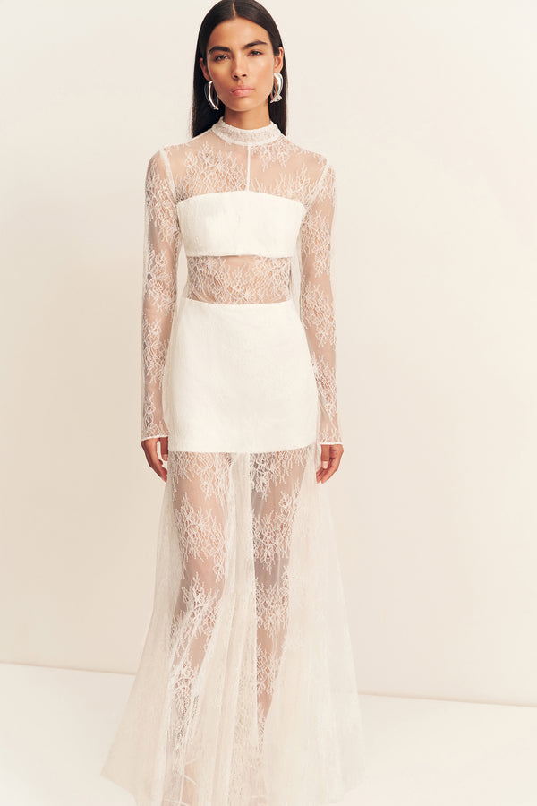 LABYRINTH LACE HIGH NECK MAXI DRESS - IVORY