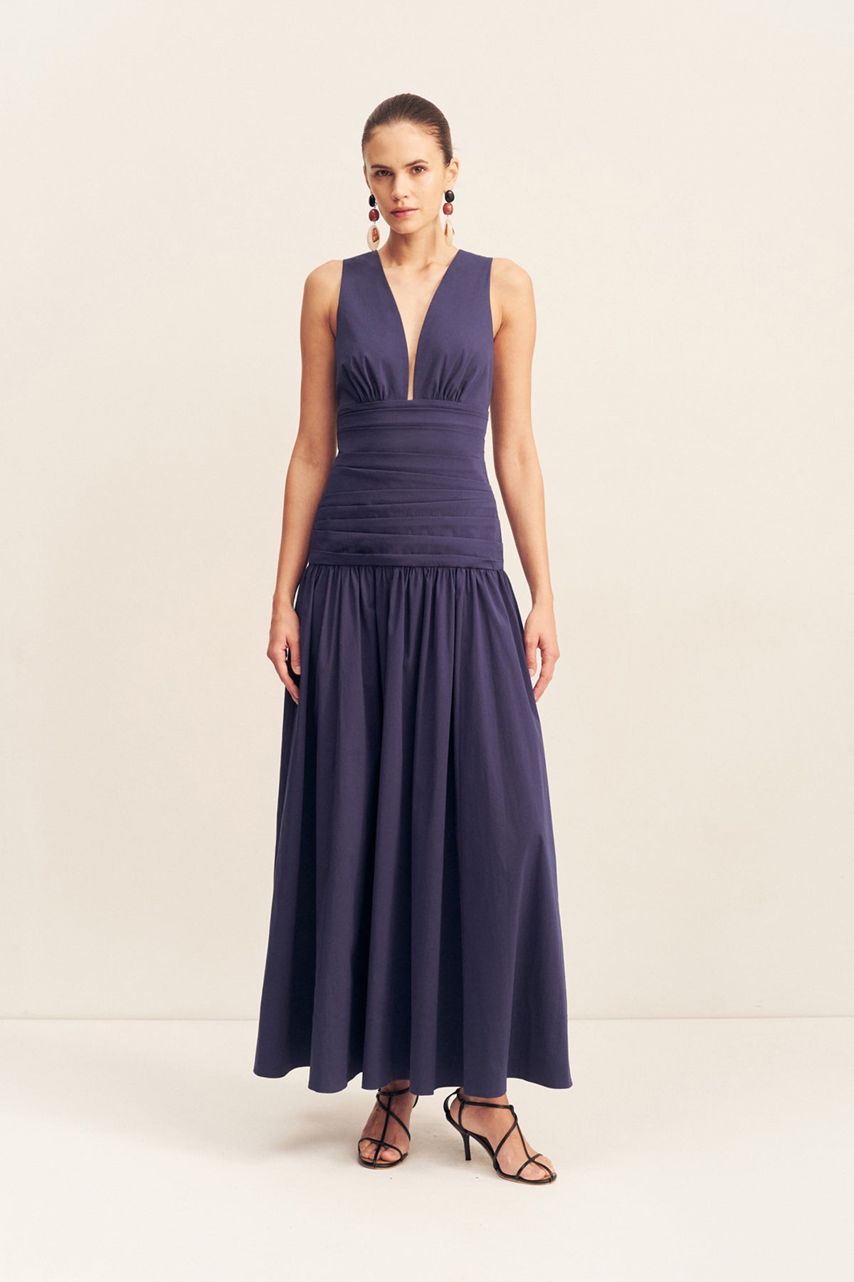 Campbell Plunged Gathered Maxi Dress | Midnight | Dresses | Shona Joy