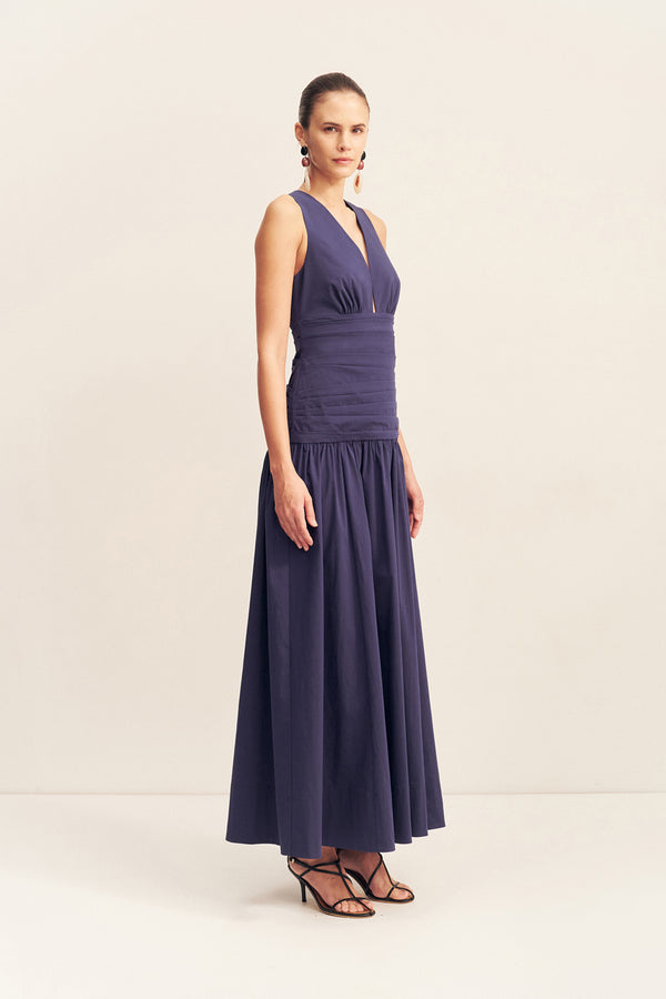 CAMPBELL PLUNGED GATHERED MAXI DRESS - MIDNIGHT
