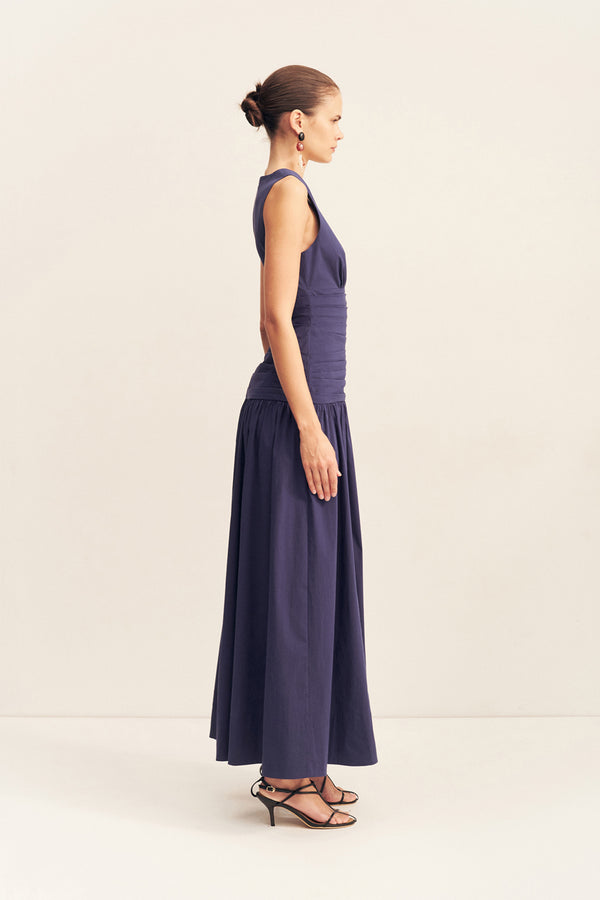 CAMPBELL PLUNGED GATHERED MAXI DRESS - MIDNIGHT