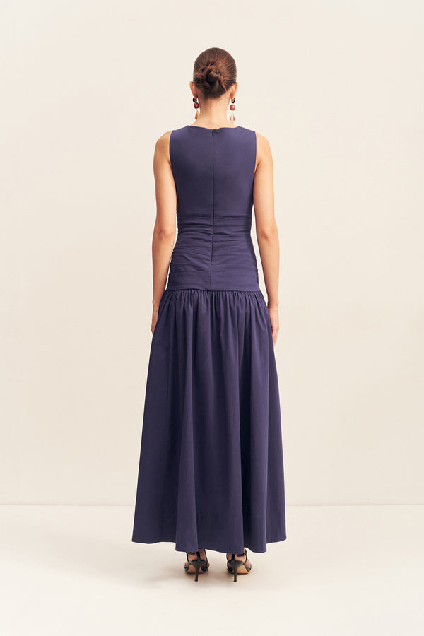 CAMPBELL PLUNGED GATHERED MAXI DRESS - MIDNIGHT