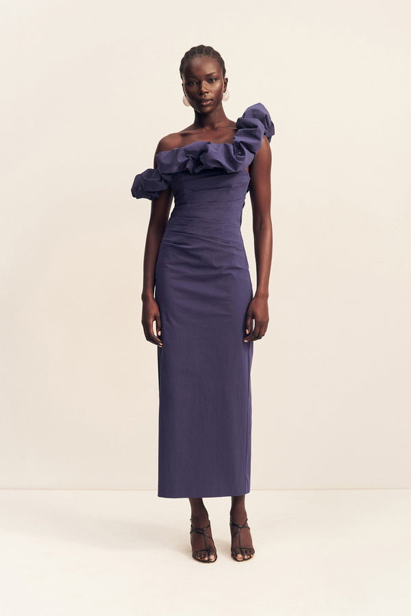 CAMPBELL RUFFLE DRAPED MAXI DRESS - MIDNIGHT_F
