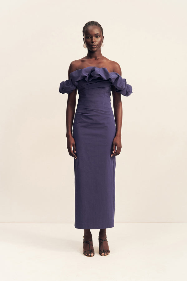 CAMPBELL RUFFLE DRAPED MAXI DRESS - MIDNIGHT