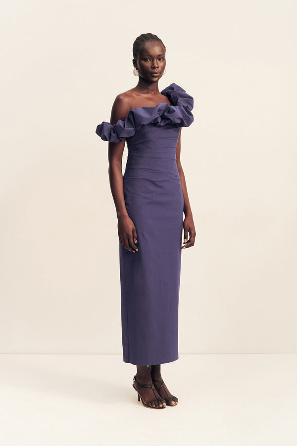 CAMPBELL RUFFLE DRAPED MAXI DRESS - MIDNIGHT