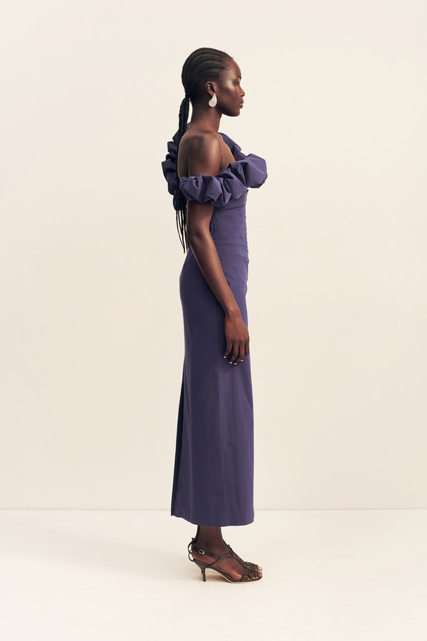 CAMPBELL RUFFLE DRAPED MAXI DRESS - MIDNIGHT