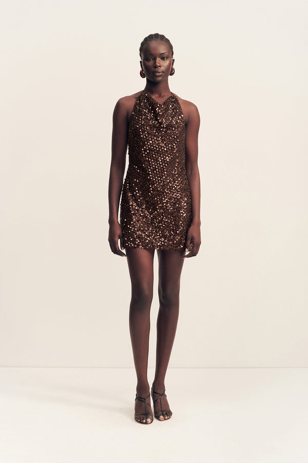 EVERLY HIGH NECK COWL MINI DRESS - CHESTNUT_F