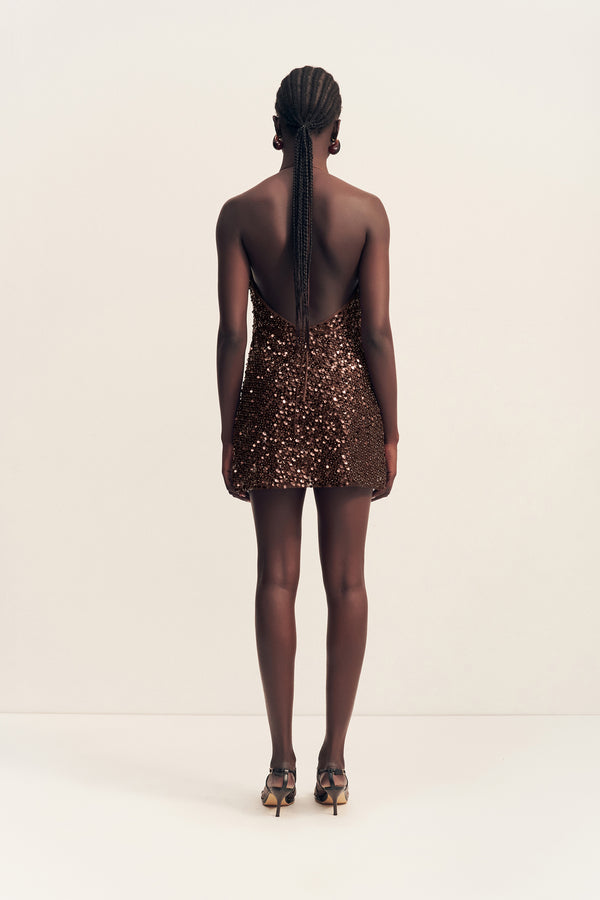 EVERLY HIGH NECK COWL MINI DRESS - CHESTNUT