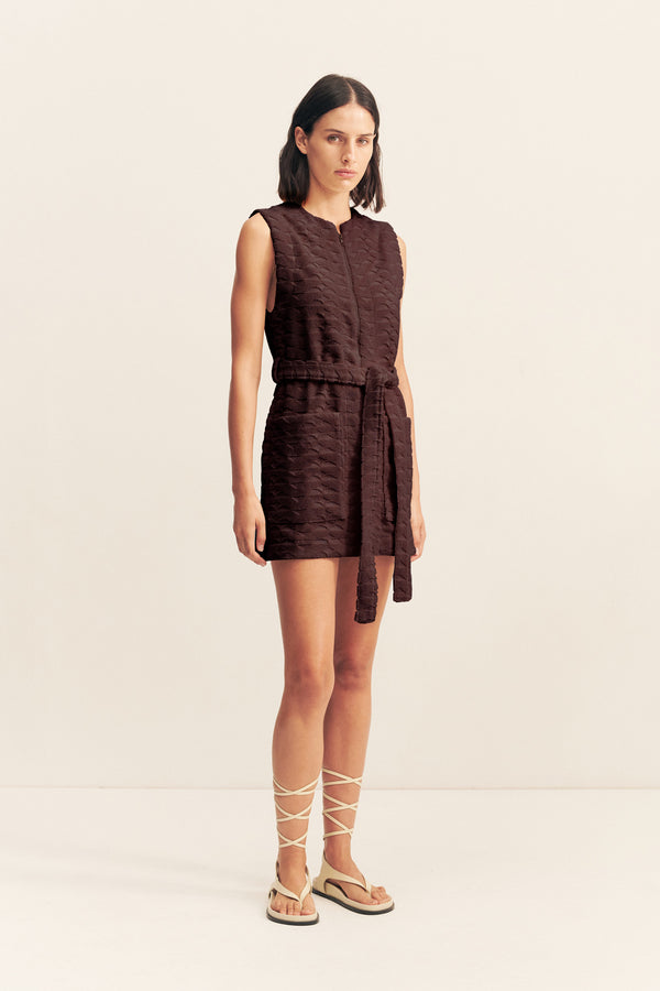PAULINE ZIP FRONT MINI DRESS - ESPRESSO