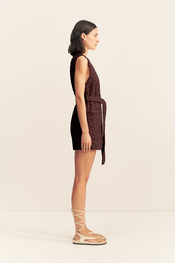 PAULINE ZIP FRONT MINI DRESS - ESPRESSO