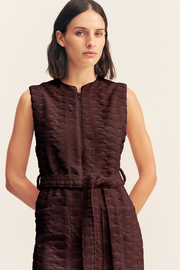 PAULINE ZIP FRONT MINI DRESS - ESPRESSO