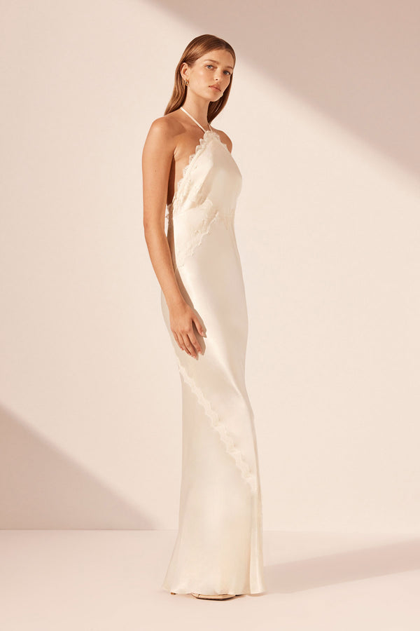 LA LUNE LACE HALTER OPEN BACK MAXI DRESS - CREAM_A