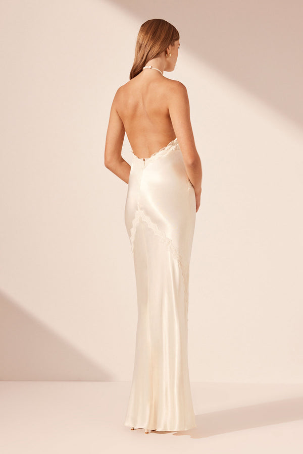 LA LUNE LACE HALTER OPEN BACK MAXI DRESS - CREAM_B