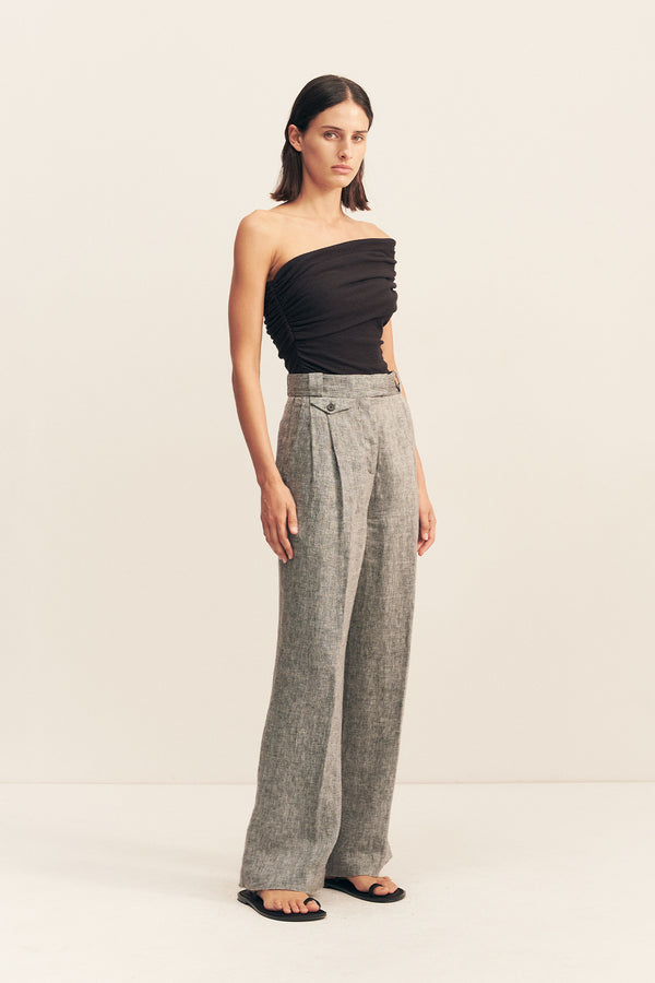 AMANDA LINEN HIGH WAISTED TAILORED PANT - ASH