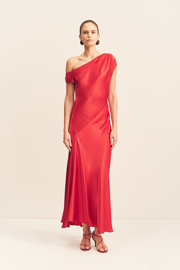 TATUM ASYMMETRICAL DRAPED MAXI DRESS - GRENADINE_F