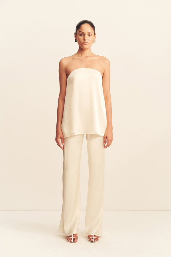 LA LUNE STRAPLESS COLUMN TOP - CREAM_F
