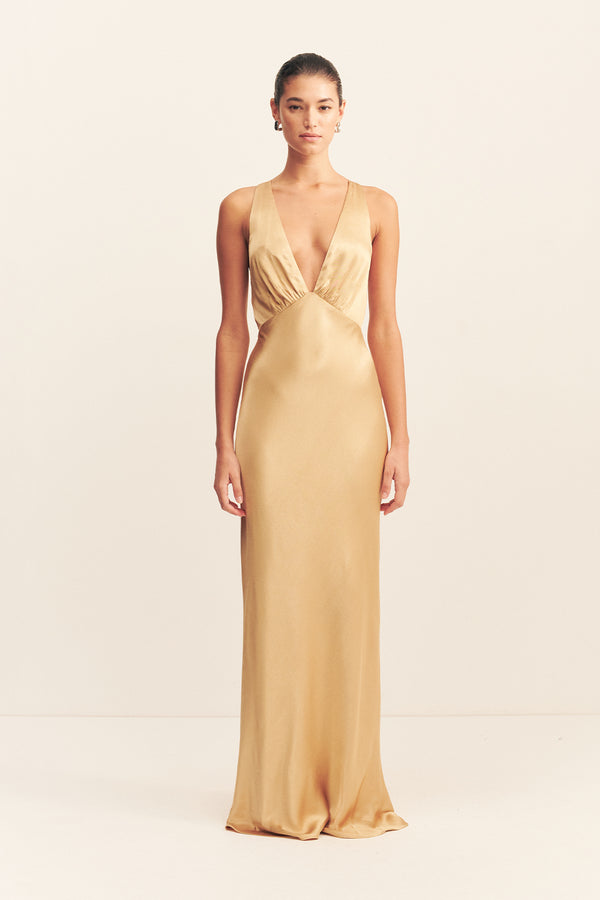 OLIVIERA PLUNGED CROSS BACK MAXI DRESS - TAFFY_F