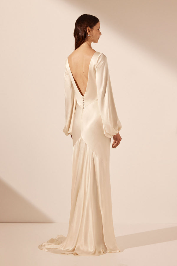 LA LUNE OPEN BACK BALLOON SLEEVE MAXI DRESS - CREAM_B