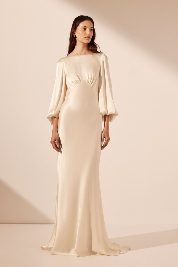 LA LUNE OPEN BACK BALLOON SLEEVE MAXI DRESS - CREAM_F