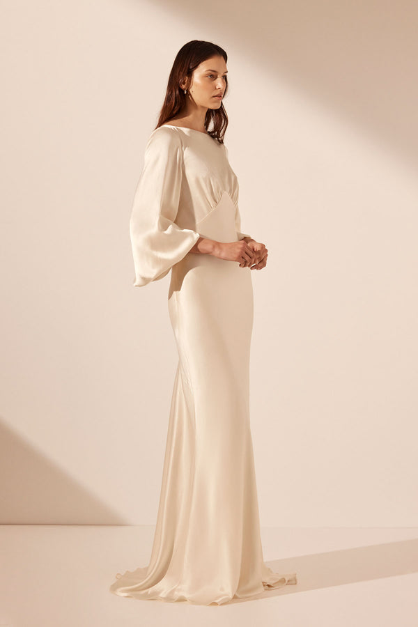 LA LUNE OPEN BACK BALLOON SLEEVE MAXI DRESS - CREAM_A