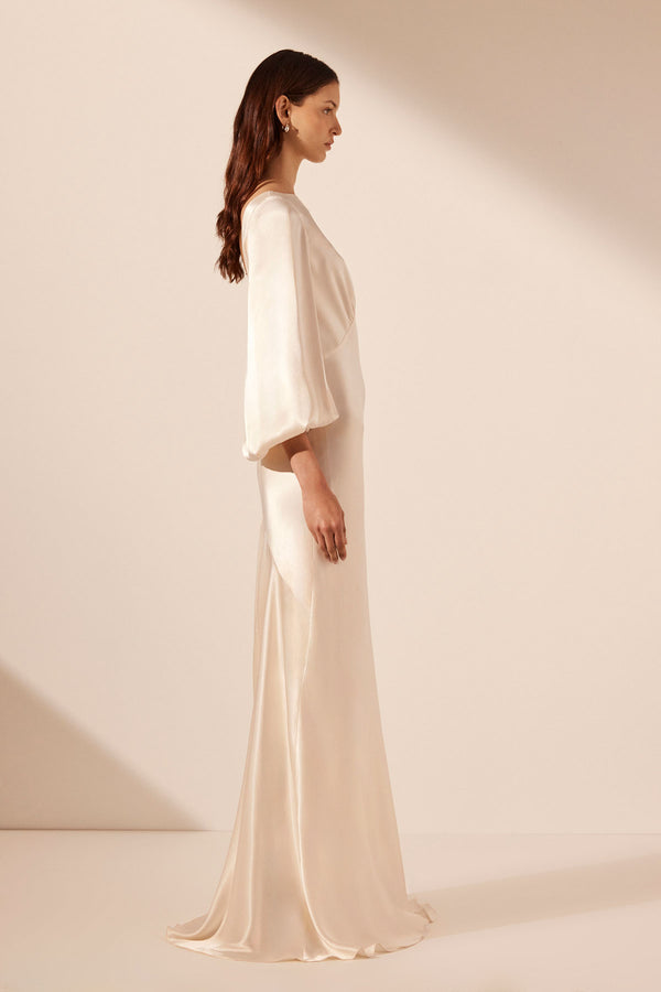 LA LUNE OPEN BACK BALLOON SLEEVE MAXI DRESS - CREAM_S