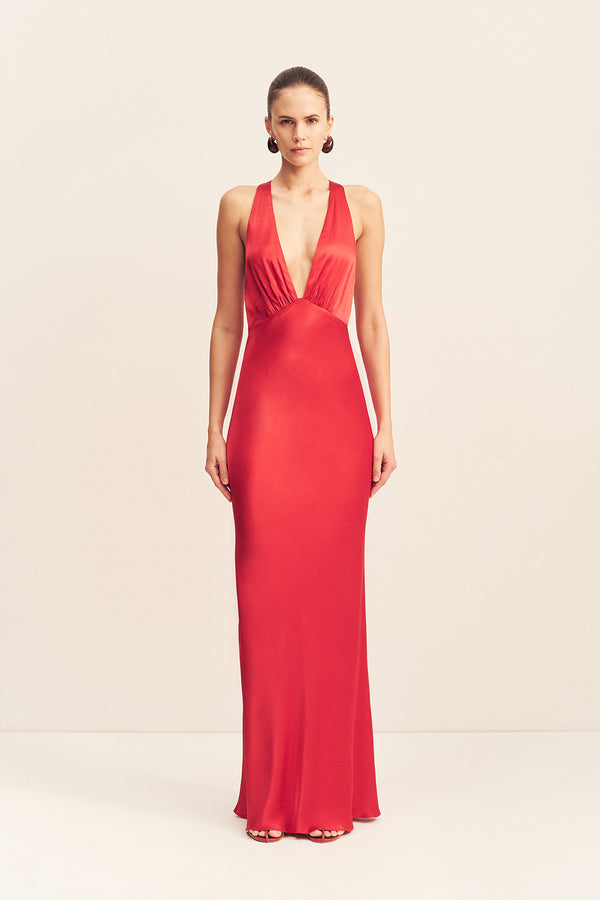 TATUM PLUNGED CROSS BACK MAXI DRESS - GRENADINE_F