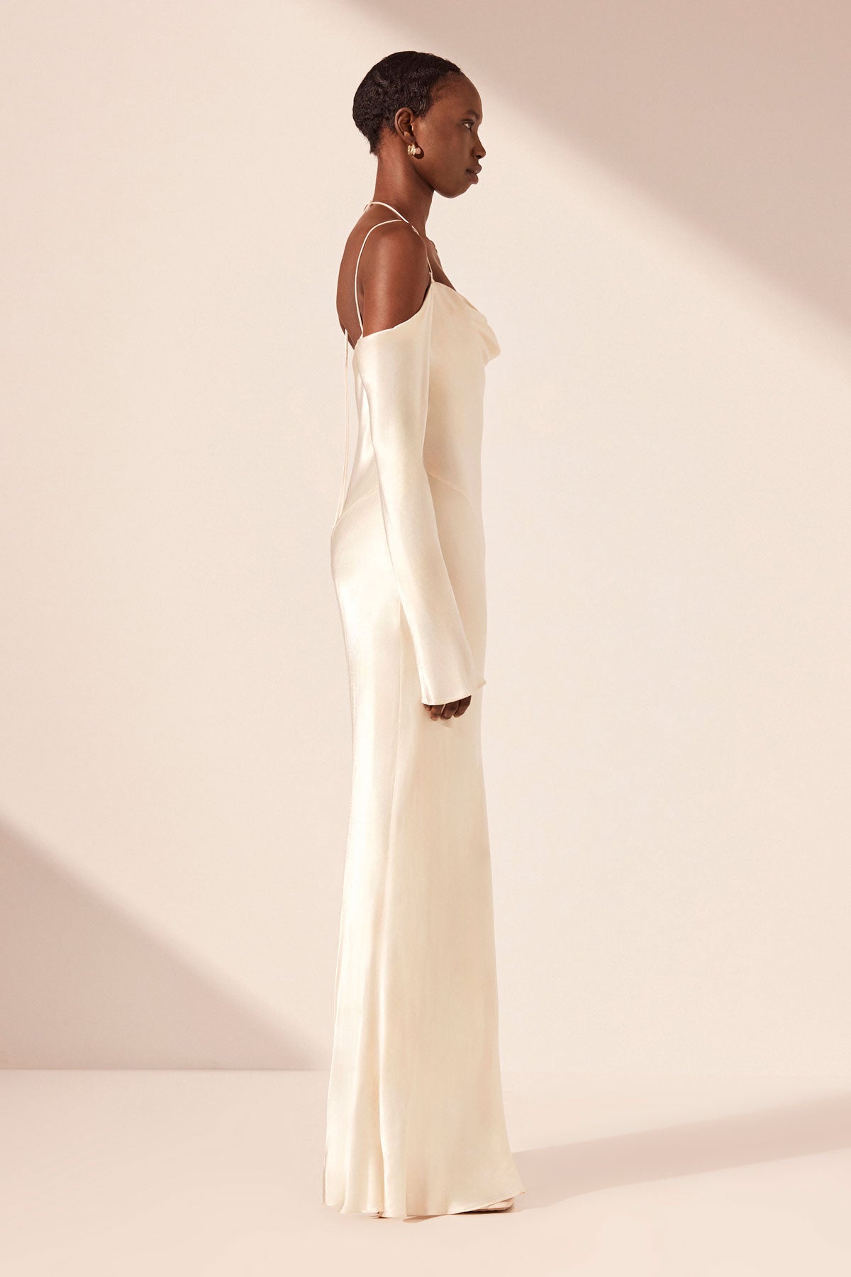 LA LUNE OFF SHOULDER TIE MAXI DRESS - CREAM_S