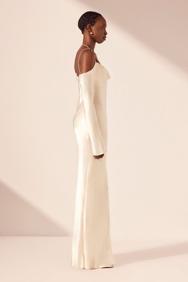 LA LUNE OFF SHOULDER TIE MAXI DRESS - CREAM_S