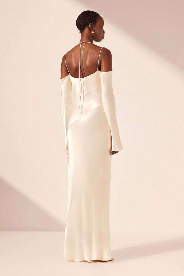 LA LUNE OFF SHOULDER TIE MAXI DRESS - CREAM_B