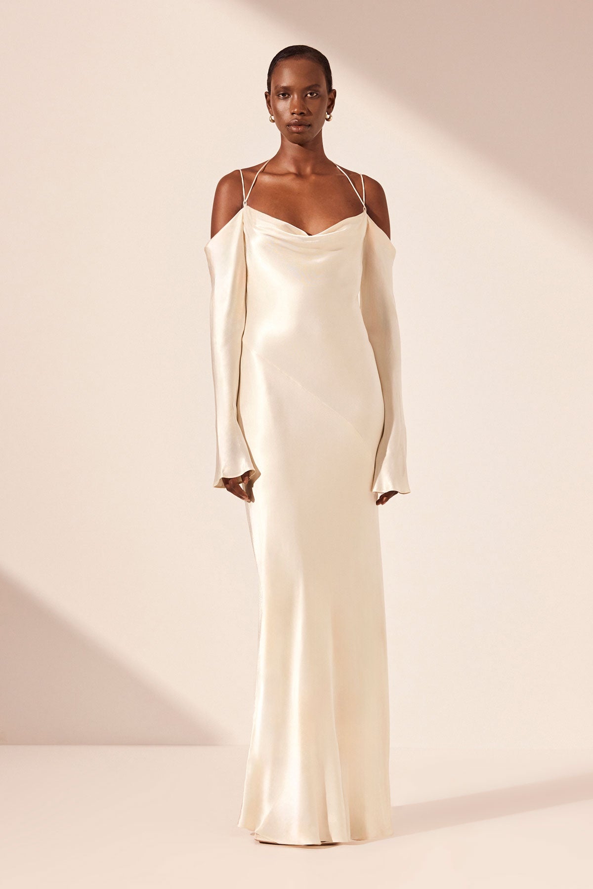 LA LUNE OFF SHOULDER TIE MAXI DRESS - CREAM_F