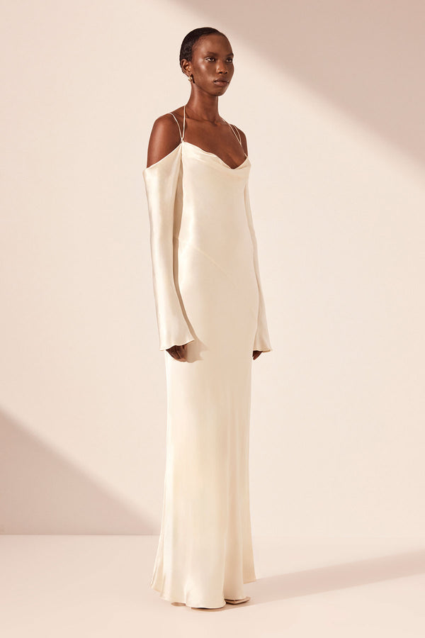 LA LUNE OFF SHOULDER TIE MAXI DRESS - CREAM_A