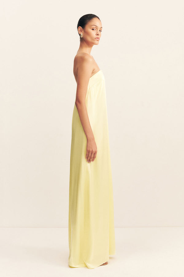 LA LUNE STRAPLESS COLUMN MAXI DRESS - LEMON