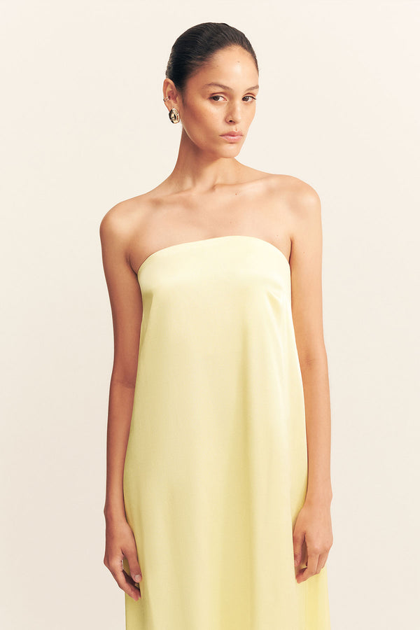 LA LUNE STRAPLESS COLUMN MAXI DRESS - LEMON