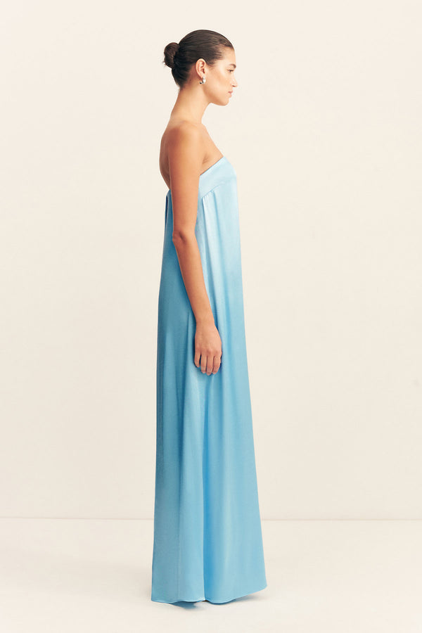 LA LUNE STRAPLESS COLUMN MAXI DRESS - ICEBERG BLUE_S
