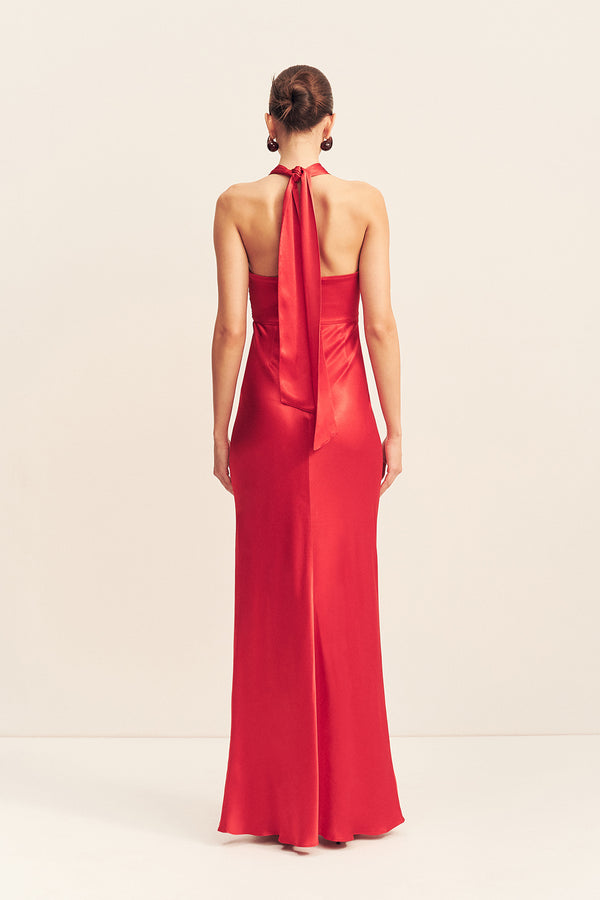 TATUM RUCHED HALTER MAXI DRESS - GRENADINE