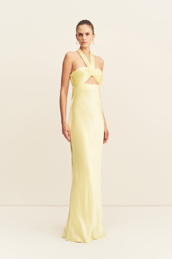 La Lune Ruched Halter Maxi Dress | Lemon | Dresses | Shona Joy La Lune Ruched Halter Maxi Dress | Lemon | Dresses | Shona Joy