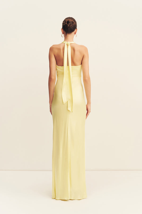 LA LUNE RUCHED HALTER MAXI DRESS - LEMON
